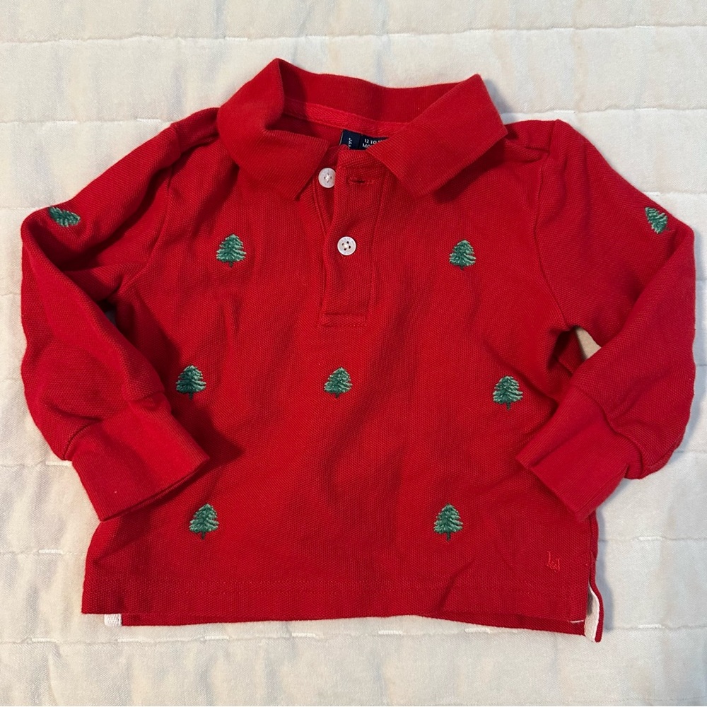 Toddler Janie & Jack Red Polo with Green Embroidered Christmas Trees